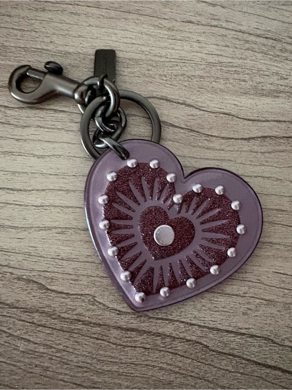 Coach Y2K glitter Purple Heart Keychain bag Charm